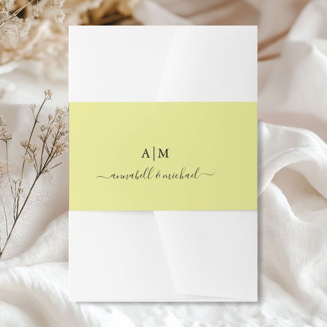 Bandeau De Faire-part Monogramme, écriture manuscrite, élégant vert citr (Personalized, Monogram, Handwriting, Elegant Limette-Green Invitation Belly Band)