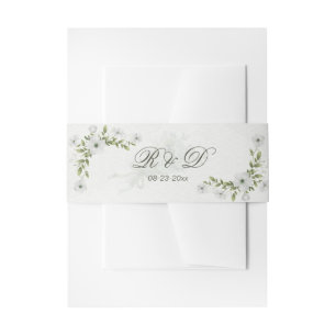 Bandeau De Faire-part Monogramme Élégant de Mariage Floral Blanc
