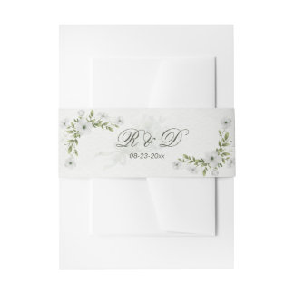 Bandeau De Faire-part Monogramme Élégant de Mariage Floral Blanc