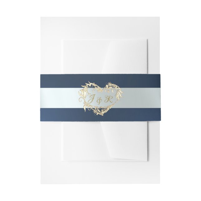 Bandeau De Faire-part Monogramme en forme de cœur - Bleu/Argent (Devant example)