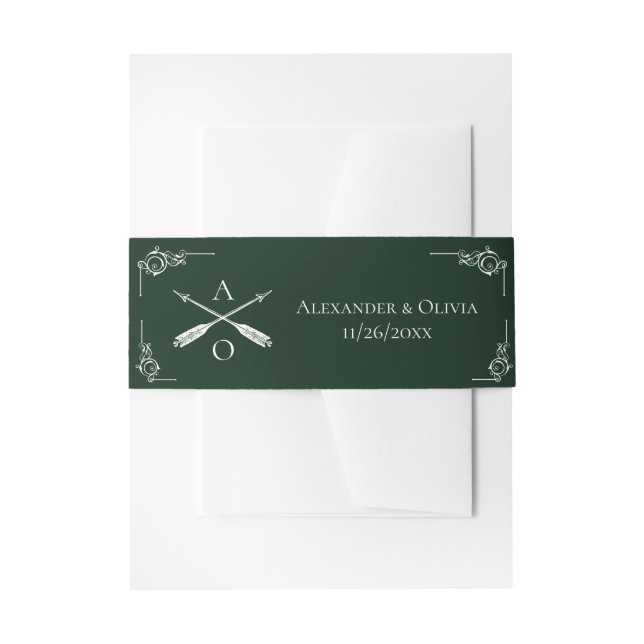 Bandeau De Faire-part Monogramme et flèches Emerald Green (Devant example)