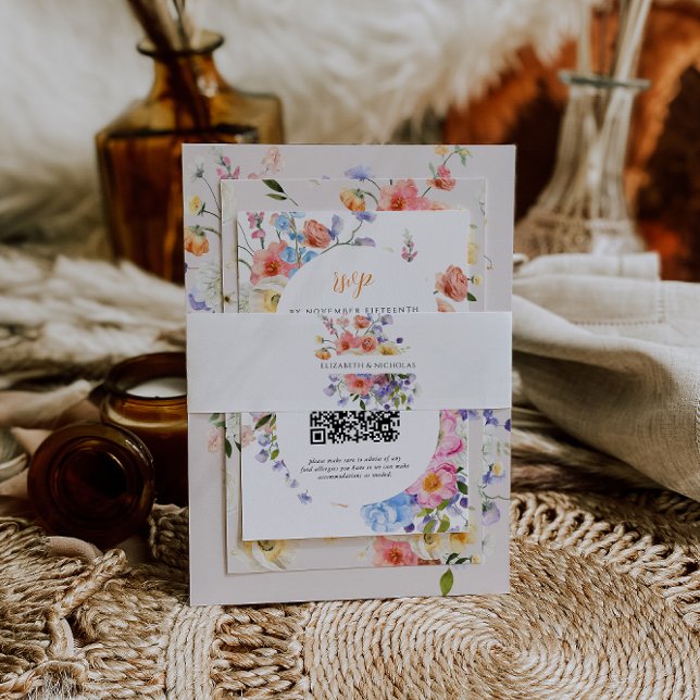 Bandeau De Faire-part Monogramme fleur sauvage | Mariage floral (Créateur téléchargé)