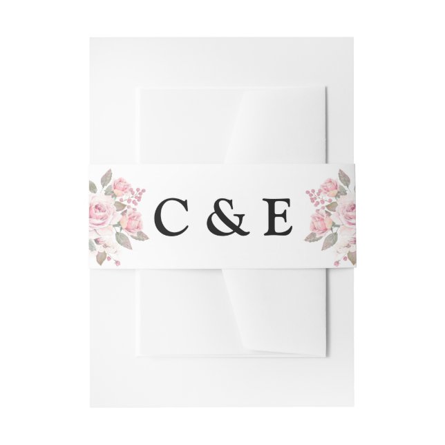 Bandeau De Faire-part Monogramme floral rose rose pâle (Devant example)