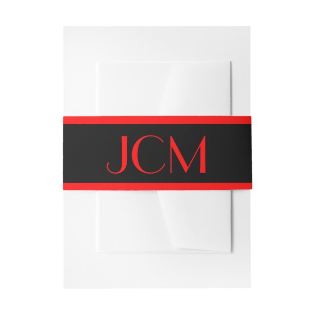 Bandeau De Faire-part Monogramme initiales Rayure Rouge sur fond Noir (Devant example)