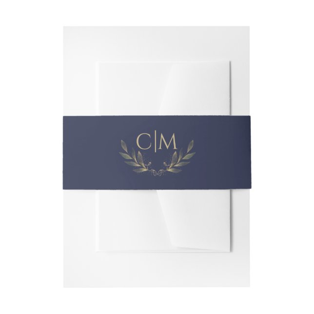 Bandeau De Faire-part Monogramme Mariage bleu or de la marine moderne (Devant example)
