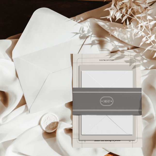 Bandeau De Faire-part Monogramme Mariage classique élégant à gris chic (Créateur téléchargé)