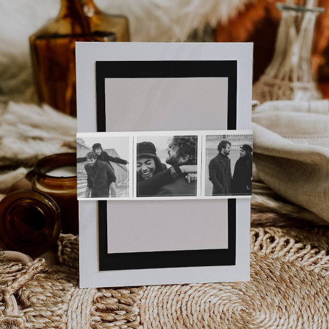 Bandeau De Faire-part Monogramme Mariage de collection de la cabine phot (Modern photo booth strip style collage 5 photo minimalist simple wedding invitation belly band)