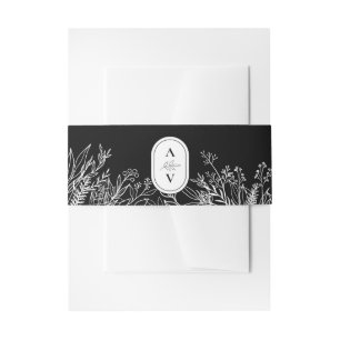Bandeau De Faire-part Monogramme Mariage de verdure noir et blanc