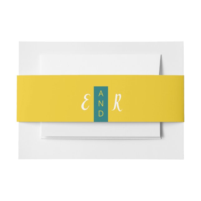 Bandeau De Faire-part Monogramme moderne turquoise et jaune mariage (Devant Example)