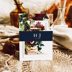 Bandeau De Faire-part Monogramme Moody Burgundy Navy Mariage bleu