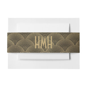 Bandeau De Faire-part Monogramme motif éventail doré Art Déco à coquille