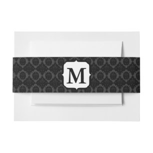 Bandeau De Faire-part Monogramme noir et gris damassé vintage
