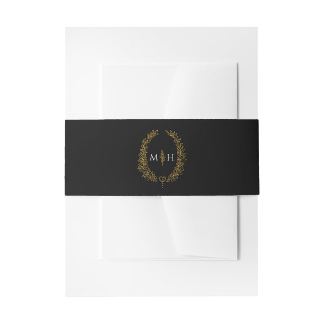 Bandeau De Faire-part Monogramme noir or blanc ovale feuilles (Devant example)