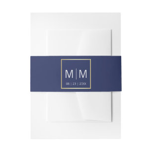 Bandeau De Faire-part Monogramme personnalisé Gold Frame Mariage bleu ma