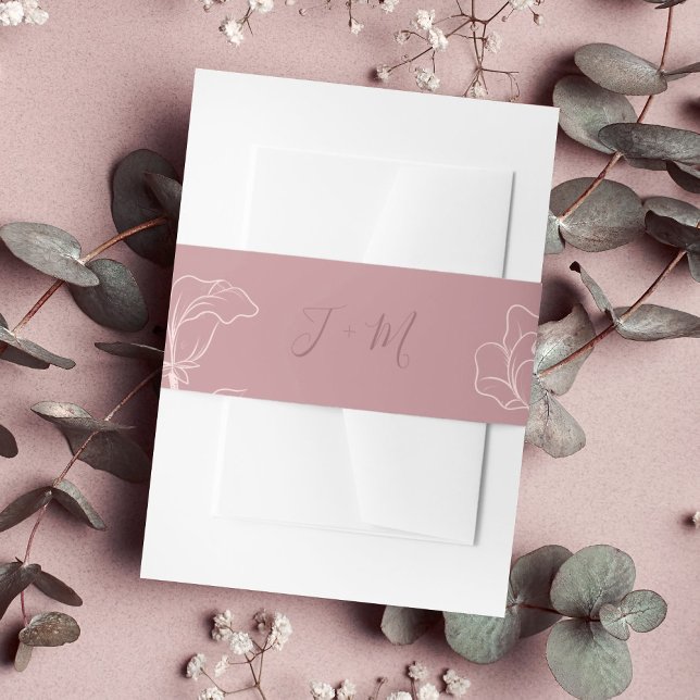 Bandeau De Faire-part Monogramme rose (Elegant blush pink and mauve outline floral monogram wedding belly band. )