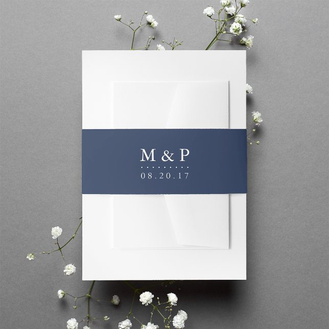 Bandeau De Faire-part Monogramme simple marine et Mariage blanc (Créateur téléchargé)