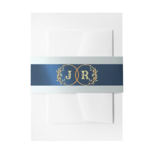 Bandeau De Faire-part Monogramme sur ruban - Bleu foncé