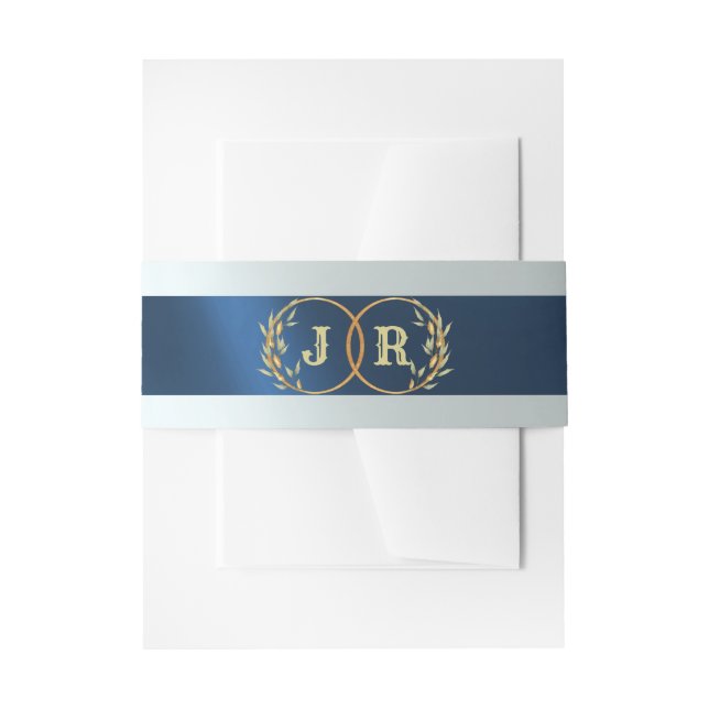 Bandeau De Faire-part Monogramme sur ruban - Bleu foncé (Devant example)