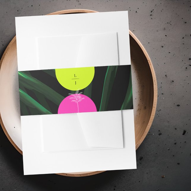 Bandeau De Faire-part Monogramme Tropical Neon Arches Palm Tree Mariage (Créateur téléchargé)