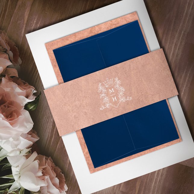 Bandeau De Faire-part Monographie de couronne de coeur rose or et mariag (Créateur téléchargé)