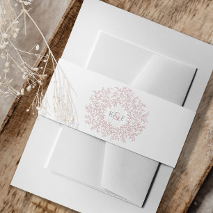 Bandeau De Faire-part Monographie de feuille dessin rose pâle sur blanc