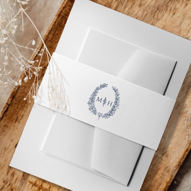 Bandeau De Faire-part Monographie feuille dessin bleu marine foncé sur b (Créateur téléchargé)