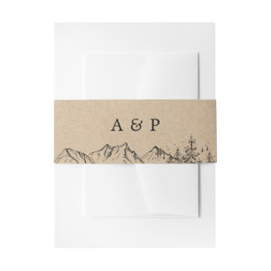 Bandeau De Faire-part Montagnes Rustiques Kraft dessinées à la main et p