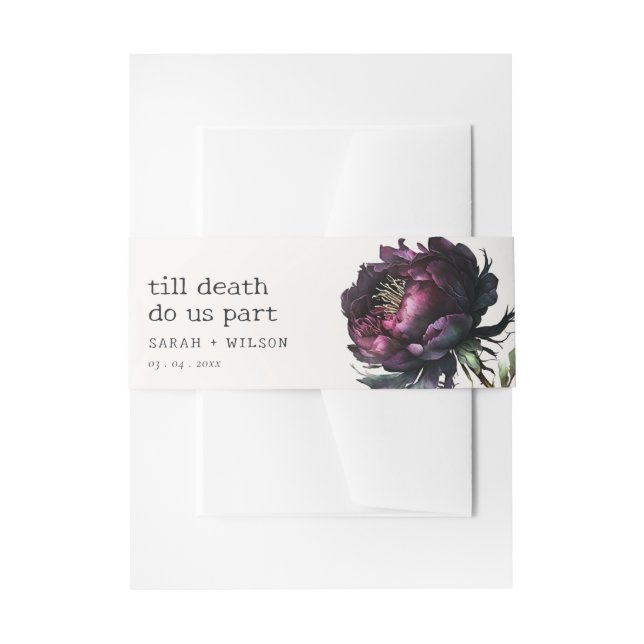 Bandeau De Faire-part Moody Gothic violet foncé Mariage de pivoine noire (Devant example)