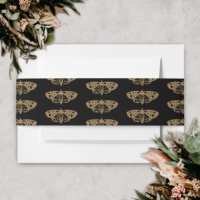 Bandeau De Faire-part Moth victorienne Élégant Mariage gothique (Gothic Moth Tattoo Wedding Envelope Band)