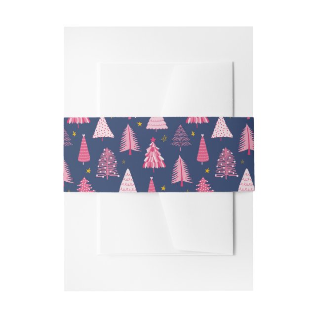 Bandeau De Faire-part Motif d'arbre de Noël bleu et rose (Devant example)