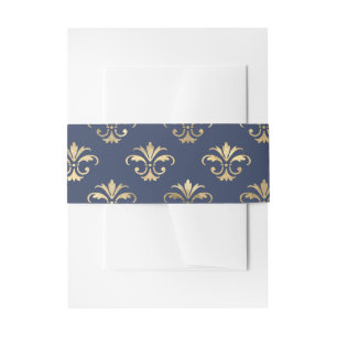 Bandeau De Faire-part Motif Fleur-de-Lis Bleu Marine et Or