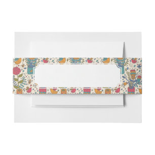 Bandeau De Faire-part Motif floral de bande dessinée avec les oiseaux 2