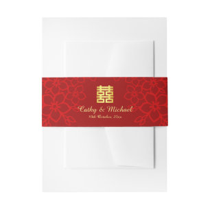 Bandeau De Faire-part Motif floral de double bonheur pour mariage chinoi