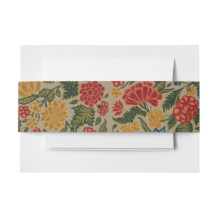 Bandeau De Faire-part Motif floral en broderie laine vintage rouge et or