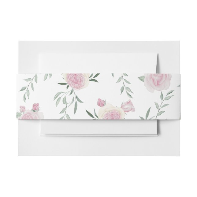 Bandeau De Faire-part Motif Rose Rose et Verdure (Devant Example)