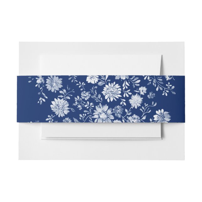 Bandeau De Faire-part Navy Blue Floral Wedding (Devant Example)