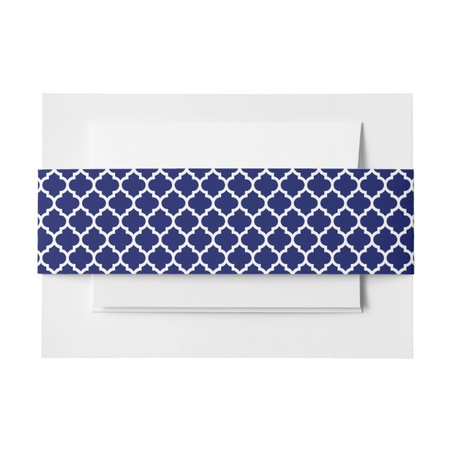 Bandeau De Faire-part Navy Blue White Moroccan Quatrefoil Pattern #5 (Devant Example)