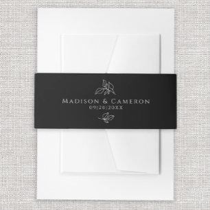 Bandeau De Faire-part Noir & Blanc Elégant Mariage Feuilles botaniques