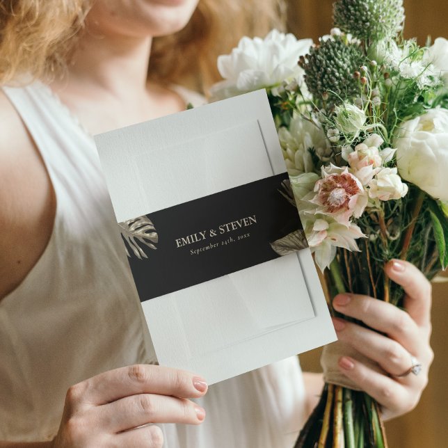 Bandeau De Faire-part Noir et or Elegant Botanique Mariage moderne (Créateur téléchargé)