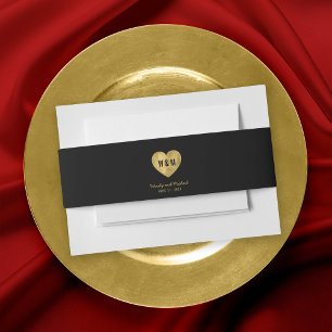 Bandeau De Faire-part Noir Monogramme Faux Gold Mariage de coeur