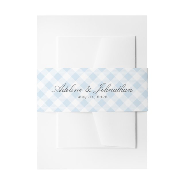 Bandeau De Faire-part Nom et date En vichy prédéfinis bleu et blanc (Devant example)