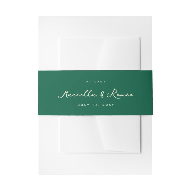 Bandeau De Faire-part Noms Chic Simple Vert Foncé et Date de Mariage (Devant example)