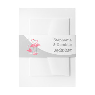 Bandeau De Faire-part Noms de date de grande lune d'amour de flamant ros