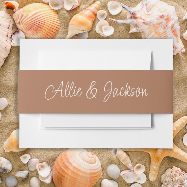 Bandeau De Faire-part Noms de mariage en écriture marron (Brown wedding stationery belly band)