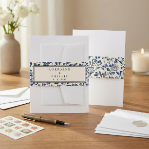 Bandeau De Faire-part Noms de mariage floraux vintage bleu marine élégan