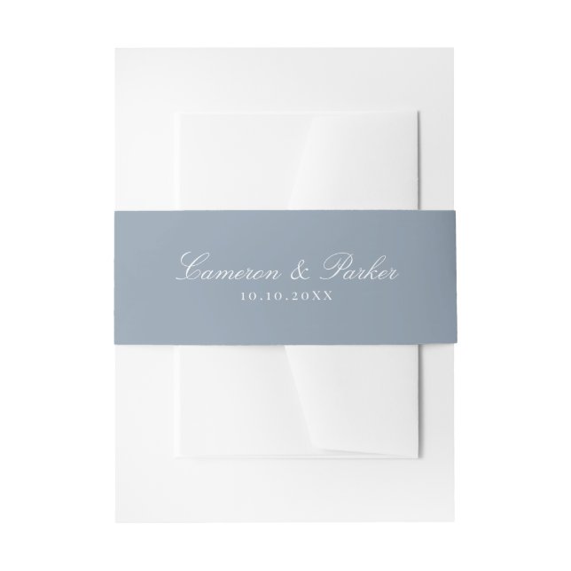 Bandeau De Faire-part Noms de Script Bleu Poussiéreux Élégants Mariage (Devant example)