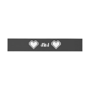 Bandeau De Faire-part Nos Coeurs 8 bits dans Black Invitation Belly Band