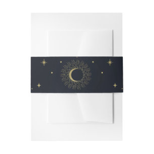 Bandeau De Faire-part Nuit Étoiles Dorées Soleil Céleste Explosion Lune