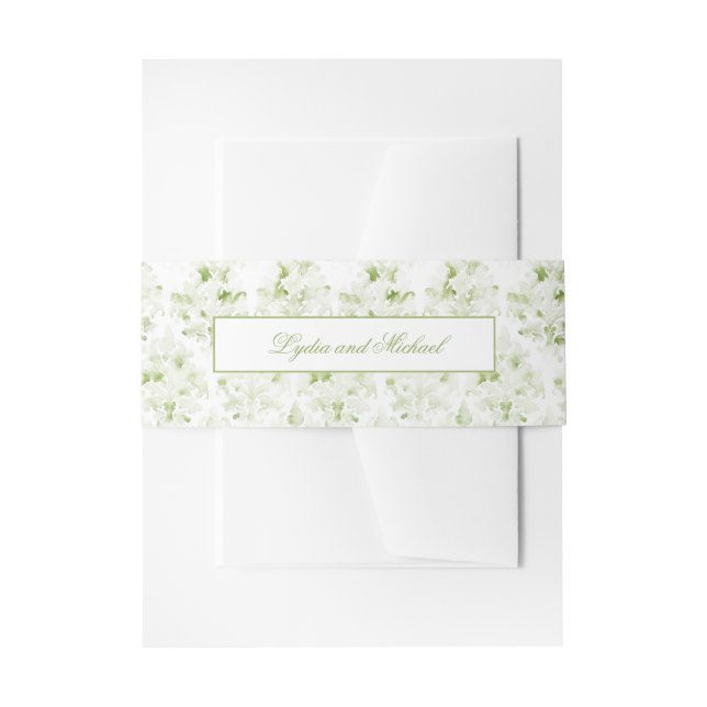 Bandeau De Faire-part Olive Green et White Damask Invitation Bande de ve (Devant example)