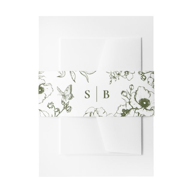 Bandeau De Faire-part Olive Green Floral Garden Monogram Wedding (Devant example)